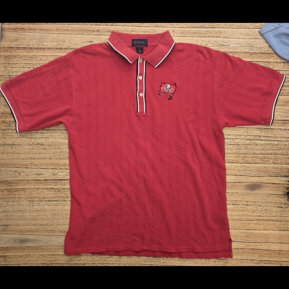 Antigua Red Polo Shirt with Embroidered Tampa Bay Buccaneers Logo Emblem - Picture 1 of 9